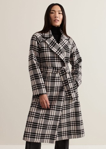 Phase Eight Cassie Check Wool Coats Black/White Australia | XD7658912